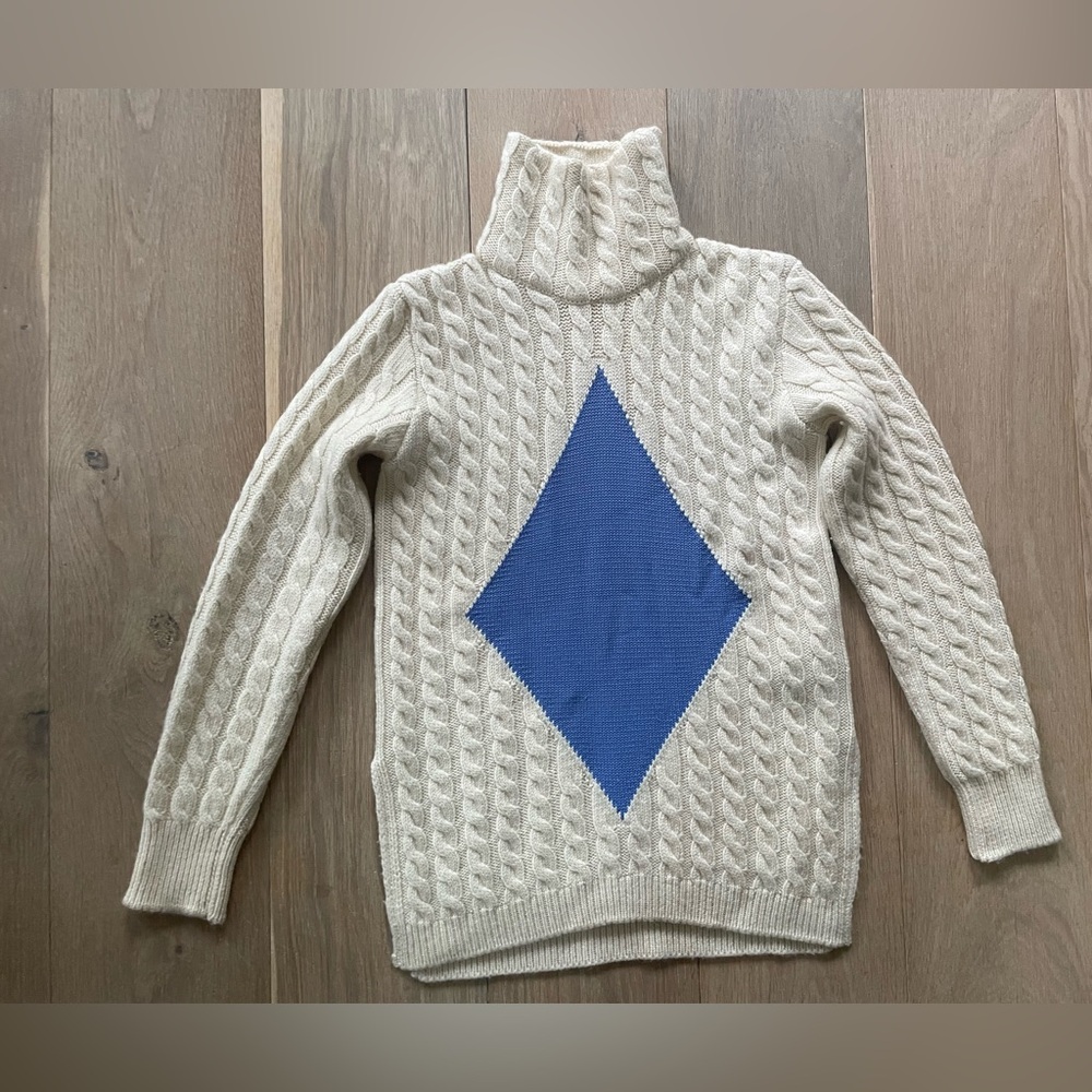 Tory Burch preppy Turtleneck Sweater Wool Alpaca Cable Knit Diamond - Sz small
